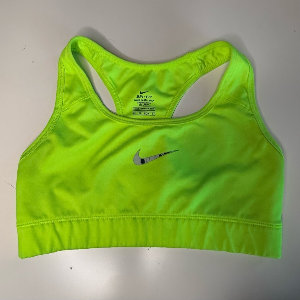 Nike Dri-Fit Women's Neon Green Sports Bra Size XS Fair Condition, peeling logo